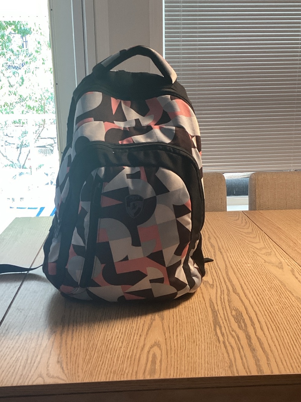 Geometric Print Kids Backpack in Black, White & Pink